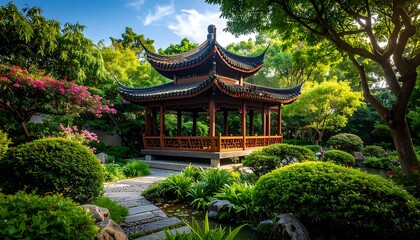 Tranquil Asian garden pavilion
