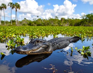 Obraz premium American Alligator lurking in the waters of a Florida wetland habitat