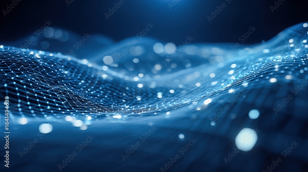 Poster abstract network background with glowing nodes: data visualization, connectivity, and digital innova