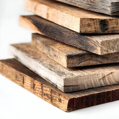 Stack of rough textured weathered wood planks with natural grain patterns