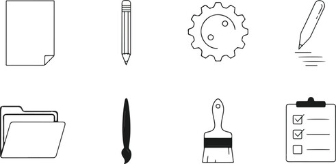 Outline office tools icons set