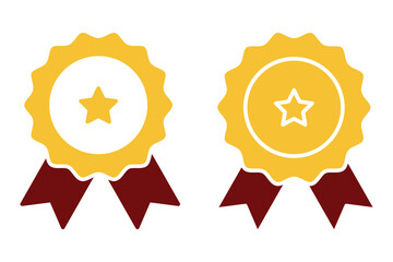 Medal vector icons. Achievement badge. Certificate premium quality mark. Award medal with ribbons. Silhouette icon set.