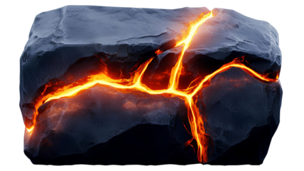 Fiery lightning on a piece of stone isolated on transparent background