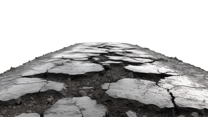 cracks in asphalt road on transparent background