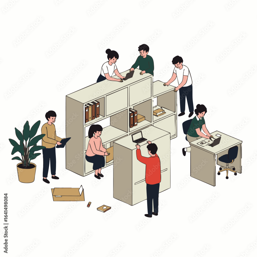 Aufkleber this vibrant illustration portrays a diverse team of professionals actively collaborating and workin