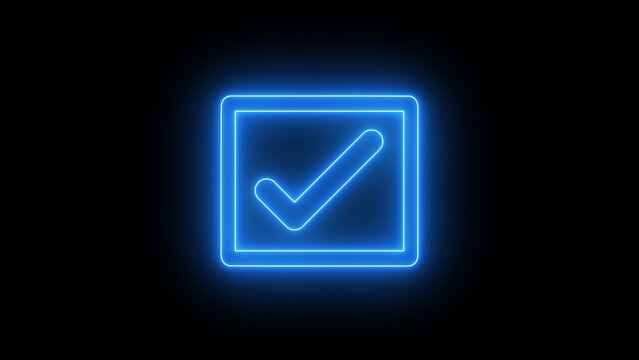 Neon Glowing Check Mark icon isolated on black background