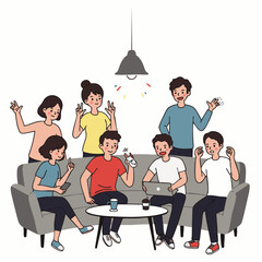 A diverse group of young adults casually collaborates and socializes in a modern, relaxed indoor setting, fostering connection and teamwork.