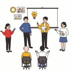 A diverse group of professionals actively participates in a dynamic brainstorming session, fostering innovative ideas and collaborative solutions.