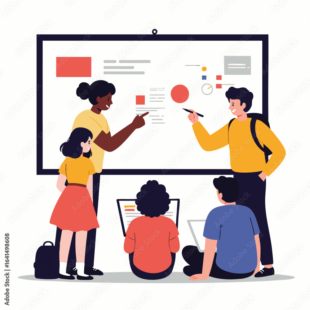 Aufkleber diverse students and professionals actively collaborate on a whiteboard, analyzing data and discussi