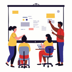 Diverse group of young professionals actively collaborating and learning during a dynamic business presentation in a modern office or educational setting.