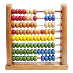Colorful wooden abacus with beads on metal rods and black background