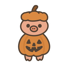 Fototapeta premium Cute pig wearing pumpkin costume for Halloween