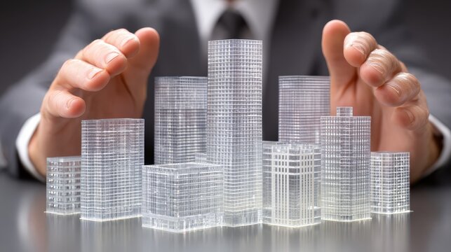 Businessman showcasing a miniature city model, glimpse into future urban landscapes and architectural innovation