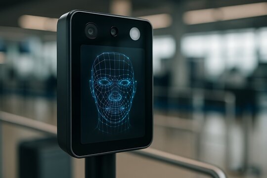Modern facial recognition scanner mounted on a rail