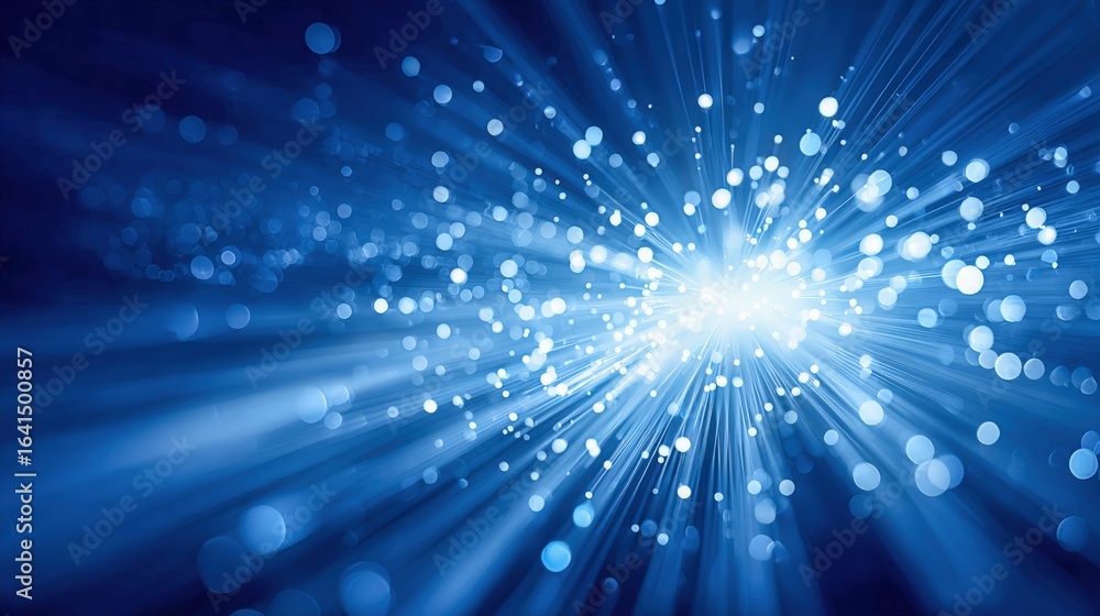 Poster blue light burst abstract background with bokeh particles for technology and science concepts