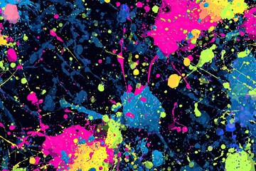 Abstract vibrant paint splatter pattern on a dark background