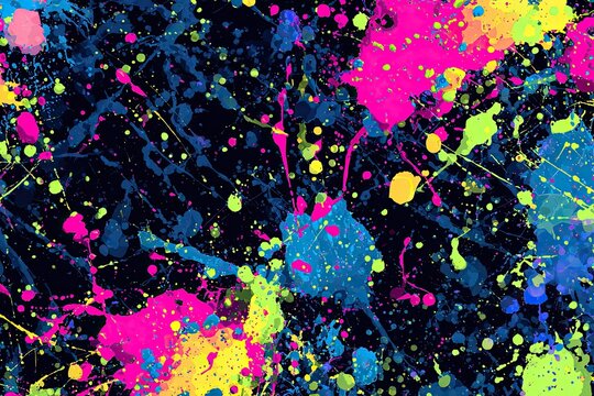Abstract vibrant paint splatter pattern on a dark background - Powered by Adobe