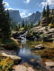 Fototapeta premium Serene mountain stream in a tranquil forest.