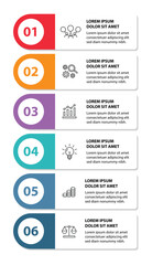 6 steps infographic template with 6 options. Flowchart that can be used for business report, data visualization and presentation. Timeline infographic elements vector illustration.