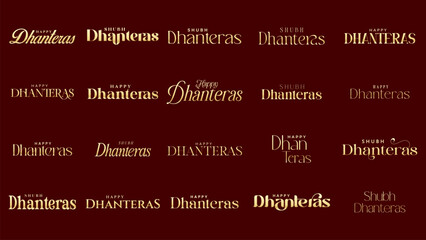Happy Dhanteras Calligraphy, Typography Set. Beautiful and creative calligraphy set for Shubh Dhanteras Text vector illustration.