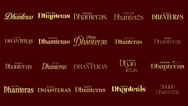 Happy Dhanteras Calligraphy, Typography Set. Beautiful and creative calligraphy set for Shubh Dhanteras Text vector illustration.