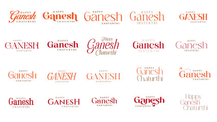Naklejka na ściany i meble Happy Ganesh Chaturthi Calligraphy, Typography Set. Beautiful and creative calligraphy set for Happy Ganesh Chaturthi vector illustration.