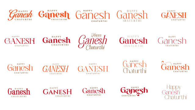Happy Ganesh Chaturthi Calligraphy, Typography Set. Beautiful and creative calligraphy set for Happy Ganesh Chaturthi vector illustration.