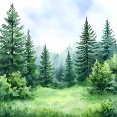 Fototapeta premium Tranquil nature scene enchanted forest illustration serene environment aerial view peaceful concept for mindfulness and relaxation