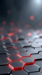 Obraz premium Abstract Grey Hexagons Pattern with Red Glow Technological Futuristic Design and Cool Background