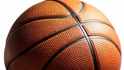 Photo of closeup of a professional basketball isolated on transparent background, showcasing its textured surface and iconic black stripes, perfect for sports and fitness themes