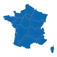 Obraz premium Blue France Map with Regions, Isolated on White
