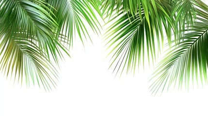 Palm leaves frame green leaf background.