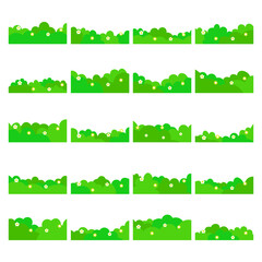 Cute Bush Grass with Flowers Vector Illustration Set &ndash; Adorable Green Plant and Floral Clipart