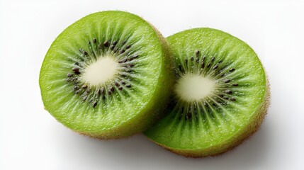 Fototapeta premium Half Kiwi Fruit with Green Flesh and Seeds – Isolated on White Background