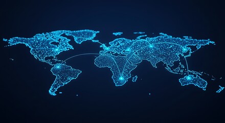Digital world map glowing in blue lights