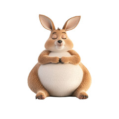 Fototapeta premium Cute cartoon rabbit with closed eyes, sitting peacefully and smiling, showcasing fluffy body