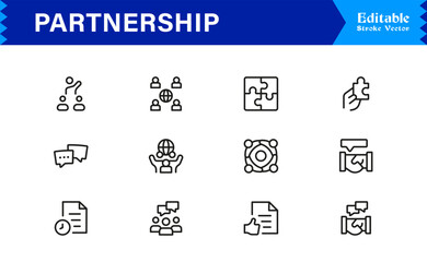 Professional Partnership Icon Set in Vector Style Featuring Collaboration, Teamwork, and Business Agreement Symbols