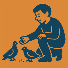 Illustration feeding pigeons vector minimalism Vector illustration minimalism