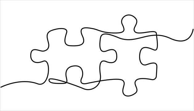 Continuous line drawing of puzzle game jigsaw design vector, Puzzle design continuous single line art drawing of vector illustration, One line drawing of puzzle pieces for ideas, Vector illustration.