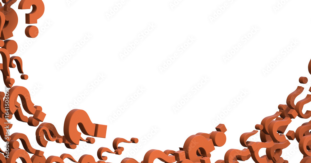 Poster question marks background. 3d rendering.