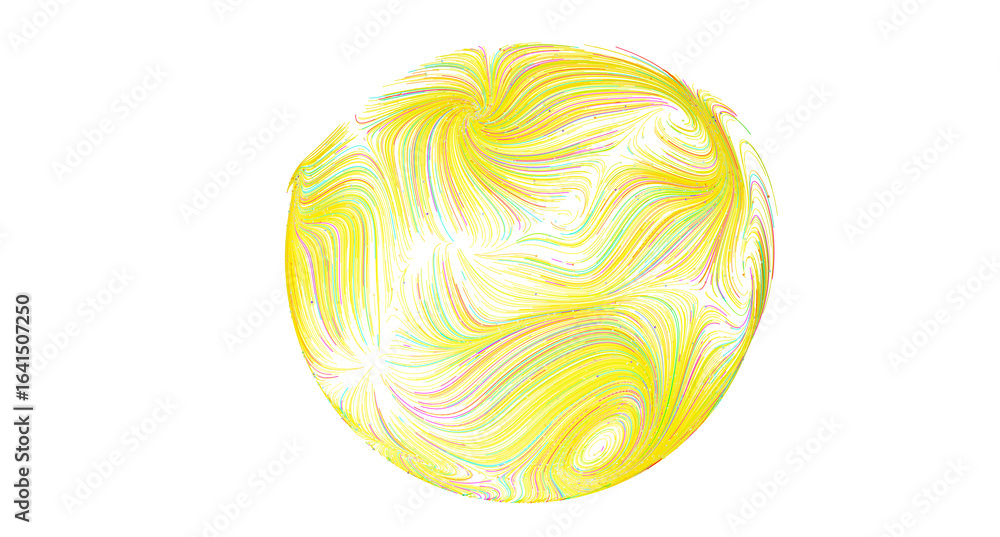 Poster Artistic image of a yellow sphere with swirling lines. Perfect for backgrounds or design elements.