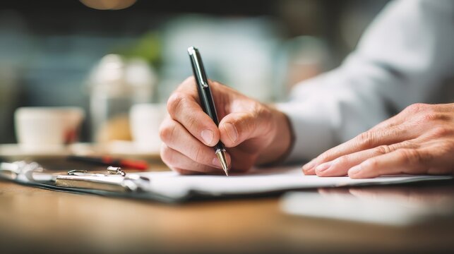 Closeup of a person's hand writing on paper, capturing thoughts and ideas in writing