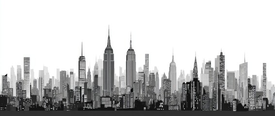 Naklejka premium Monochrome cityscape panorama