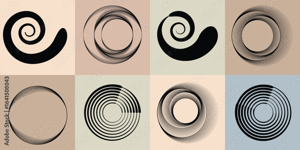 Poster lines and spirals in circle form .rotate rounded shape vector .rotating dots form a circle .rotating