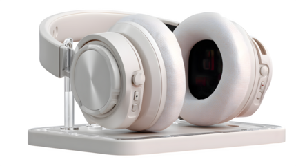 Ergonomic noise-canceling headphones with stand ? perfect for modern kitchen visuals and culinary branding