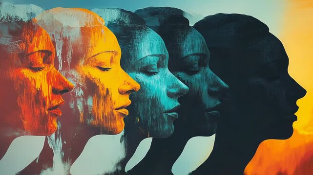 Four women showing serenity and calm while meditating with eyes closed