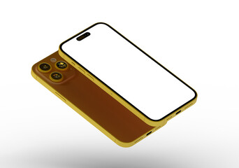 High-quality image of a gold smartphone mockup with blank screen, perfect for app presentations and...