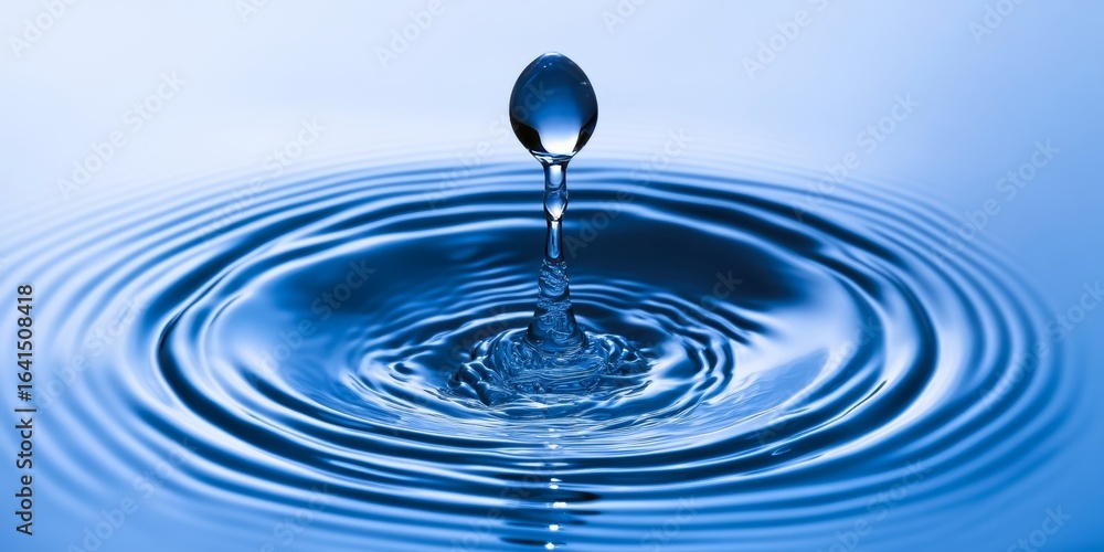 Aufkleber water drop impact on calm surface creating symmetrical ripples and waves in serene aqua background