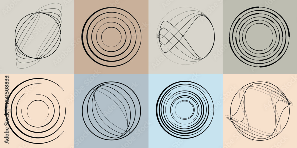 Poster lines and spirals in circle form .rotate rounded shape vector .rotating dots form a circle .rotating