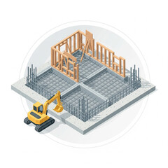 Architectural plan vector illustration of a modern city business construction site with a 3D isometric building design